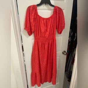Betsey Johnson eyelet puff sleeve midi dress